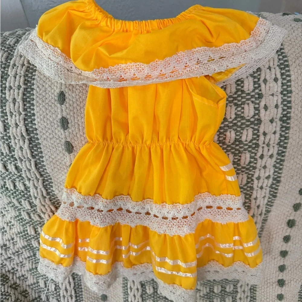 Yellow Ruffled Dress with Floral Embroidery - Picture 2 of 2